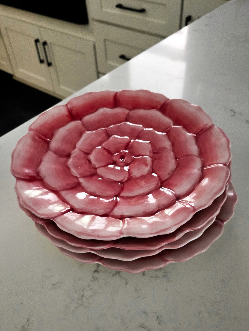 Maxcera Spring Collection 3D Floral Pink Peony Rose Dinner Plates - Set of 4